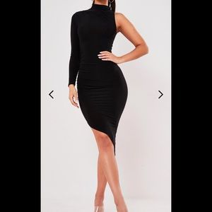 missguided slinky one sleeve high neck midi dress